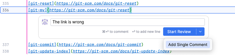 Comment field with a suggestion