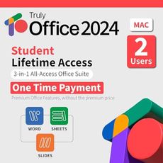 TrulyOffice 2024 Student Lifetime License for Mac | 3 in 1 All Access TrulyOffice Suite | Words, Sheets, Slides | 2 Users | Physical Activation Card