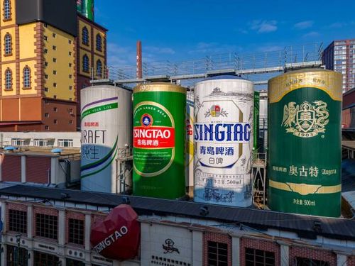 Bottles of Tsingtao Beer on display in Qingdao