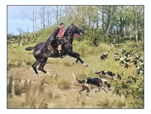 antique photo of paintings: hunting - fox hunting painting stock illustrations
