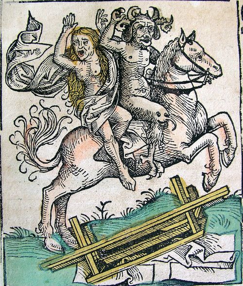 nuremberg chronicles devil and woman on horseback clxxxixv