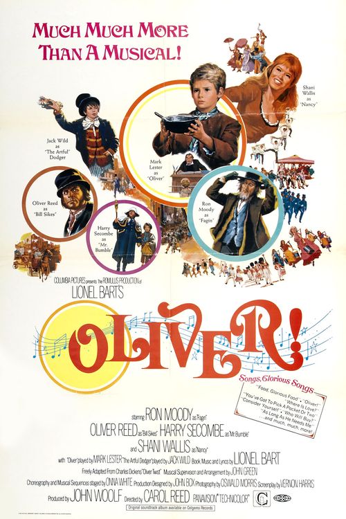 Oliver Reed, Mark Lester, Ron Moody, Shani Wallis, and Jack Wild in Oliver! (1968)