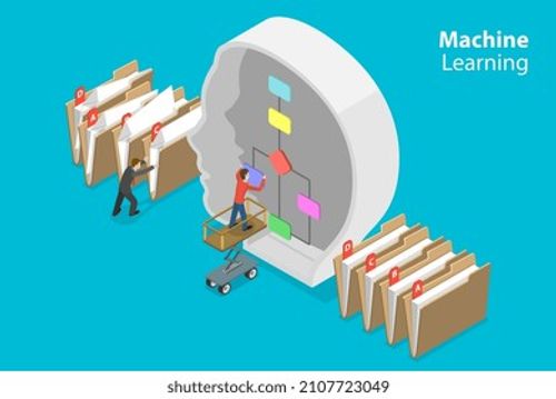 3D Isometric Flat Vector Conceptual Illustration of Machine Learning. Artificial Intelligence Neural Network Stock Vector