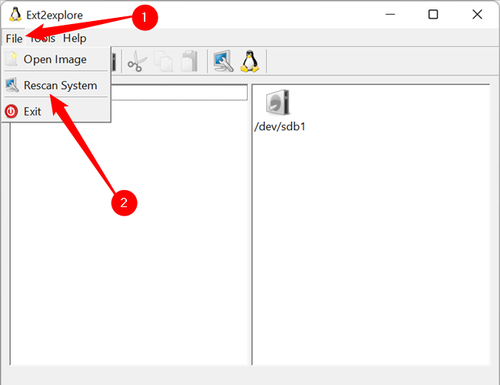 Click "File," then click "Rescan System."