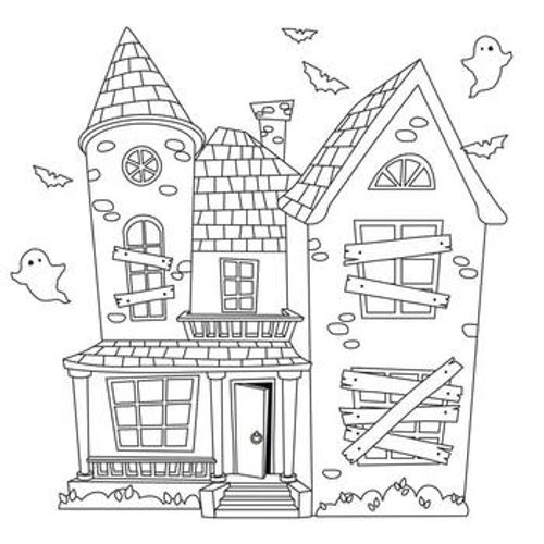 Haunted house outlined for coloring page vector