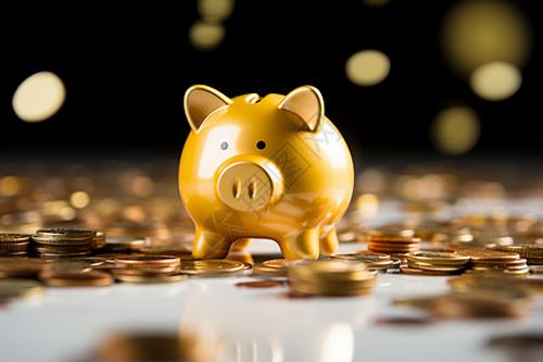 金砖堆上一个存钱罐高清图片