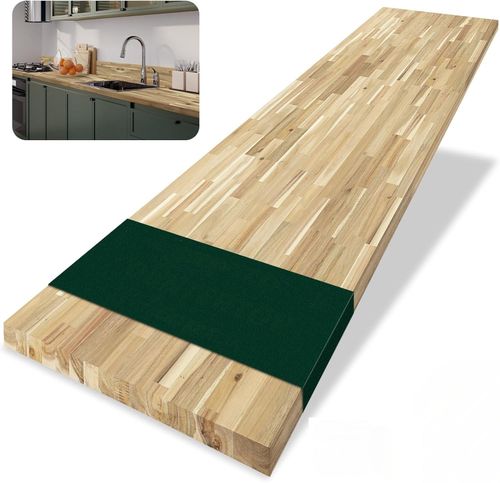 Acacia butcher block countertop, unfinished solid wood butcher block tabletop, washer and dryer safe, 1.5-inch thickness S...