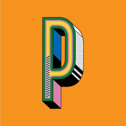 retro 90er jahre y2k 3d-schriftdesign großbuchstabe p auf quadratischem farbblock - p hat symbol stock-grafiken, -clipart, -cartoons und -symbole