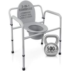 Vive Bariatric Bedside 3-in-1 Commode 500 lb Capacity - Portable Folding Toilet Chair - Adjustable Height, Extra Wide Seat - Bucket Splash Guard Heavy Duty Adult Bathroom, Pail Fits Standard Liner Bag