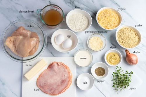 Cordon Bleu ingredients including ham, dijon, and panko.