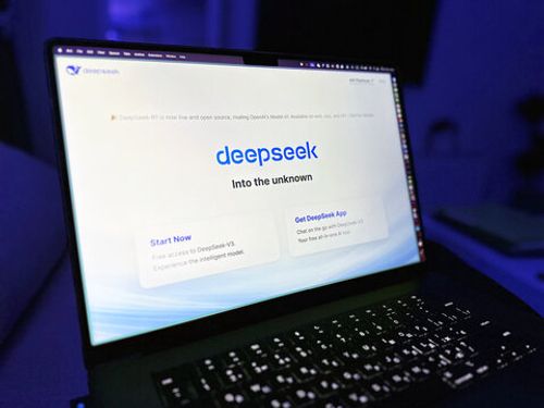 Deepseek website displayed on the Macbook Pro laptop. Artificial intelligence chatbot. Valencia, Spain - January 28th 2025
