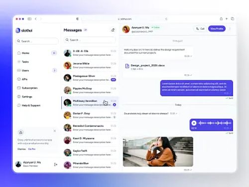 slothUI - World's Laziest Design System - Chat Dashboard UIUX chat app chat bubble ui chat dashboard chat interface chat ui chat uiux chatting dashboard clean design system figma ui kit messaging app messaging dashboard messaging ui minimal modern purple slothui soft ui design ui kit