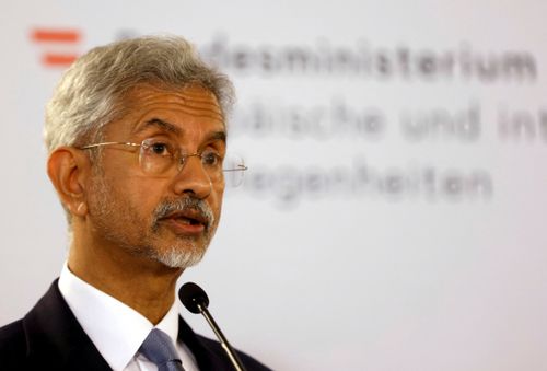 Indian Foreign Minister Jaishankar addresses the media in Vienna