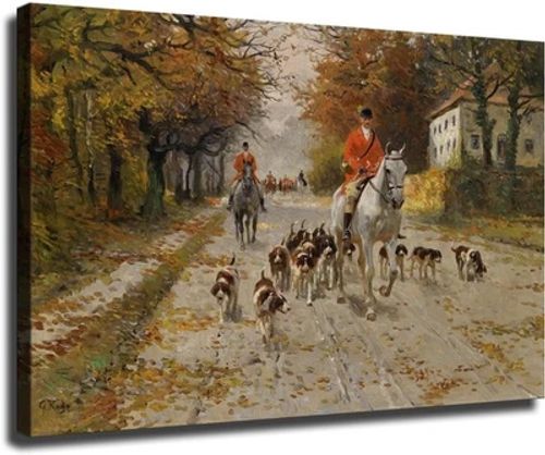 Horseback Soldier - The Fox Hunt Vintage Oil Painting Canvas Poster Wall Art  - Image 1 of 4