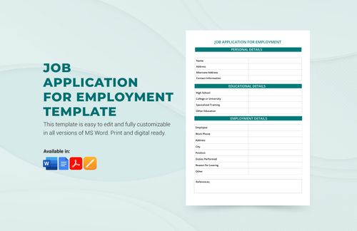 Job Application for Employment Template in Word, Pages, PDF, Google Docs - Download | Template.net