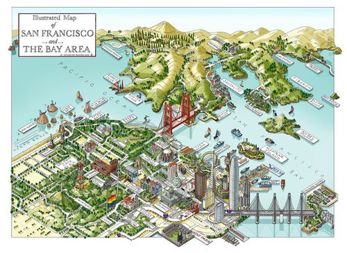 an illustrated map of san francisco, the bay area