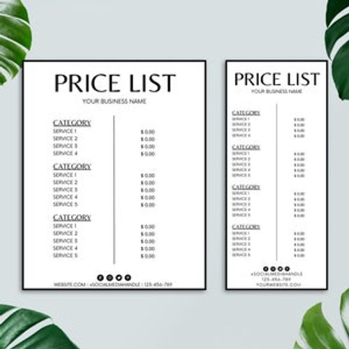 Price List Template, Editable Pricing Sheet, Printable Price Guide, Beauty Salon, Small Business Sign, Canva Template image 1