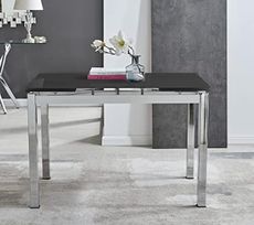 Furniturebox UK Enna Black Glass Extending Dining Table and 4 6 Milan Chairs (Table Only)