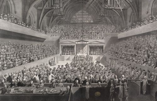 The trial of Warren Hastings in the Court of Westminster Hall, 1789.