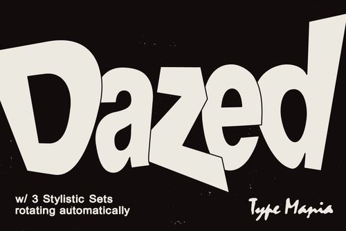 Bold retro font Dazed displayed with three stylistic sets rotating automatically perfect for graphic designers digital fonts typography templates