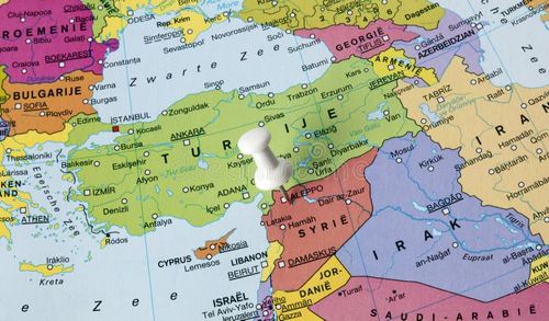 Map of Syria in middle east. The hague, Netherlands-march 12, 2016: map of Syria, officially the Syrian Arab Republic, is a country in the Middle East. It is stock photos