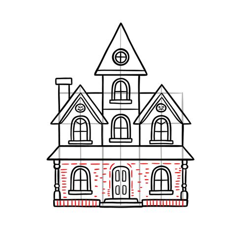Ground floor texture lines drawn in haunted house drawing - step 12