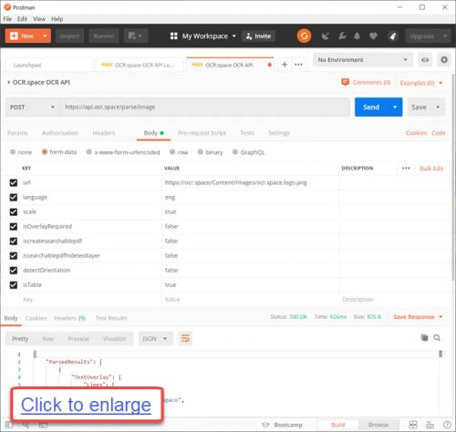 Test OCR API via Postman