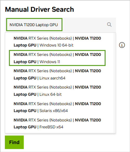 驱动程序搜索下拉列表