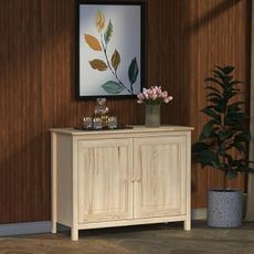 From the Tree Furniture Solid Wood Unfinished Sideboard Buffet Cabinet with Doors - Adjustable Shelves, Multi-Purpose Storage for Dining Room, Kitchen, or Entryway