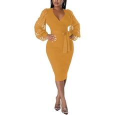 BOGURST Women's Elegant Chic Bodycon Semi Formal Dress Office Work Dresses Orange XL