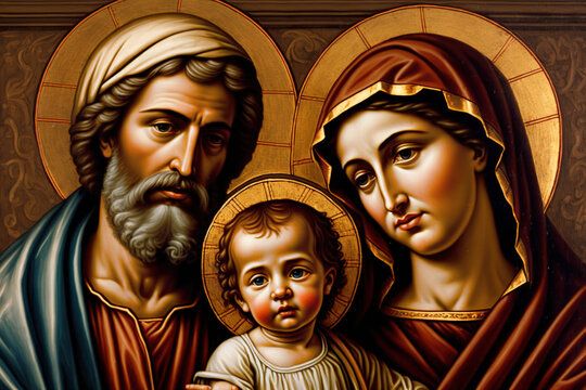 The Holy Family: Mary, Joseph, and Jesus, together as a loving family, fiction