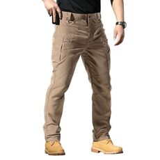 Wrangler Cargo Pants for Men,Relaxed Fit Tactical Baggy Pant Men's Water Resistant Ripstop Parachute Stretch Carpenter Workout Big and Tall Cargo Pants Outdoor Hiking Trousers with Pockets Khaki S