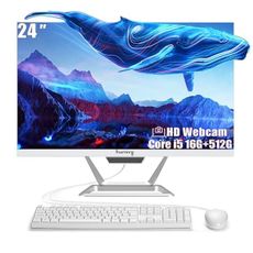 suevery 24" FHD All-in-One Desktop Computer for Home &Office, Everyday Use, Core I5, 16GB RAM, 512GB SSD, HDMl,WiFi 6, 1080P Gaming PC, Business AlO,HD Webcam,with Keyboard & Mouse