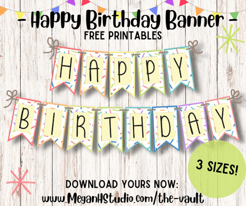 free printable happy birthday banner with bright colors, DIY party deocr, party printables