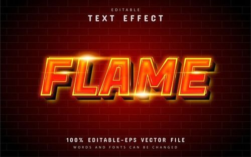 flame text effect in red and yellow on a dark brick wall with light effects, suitable for
