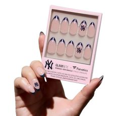 Glamnetic x Fanatics Press On Nails - New York Yankees | Short Almond Fake Nails, MLB Yankees Navy French Tips, Baseball Nails, Salon-Quality | 15 Sizes - 30 Nail Kit with Glue