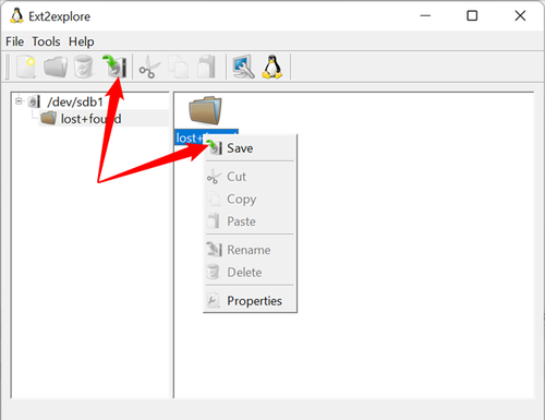 Right-click the file or folder, then click "Save" to save a file.
