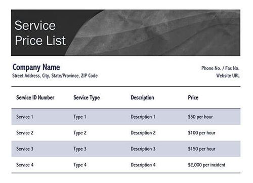 price list template psd