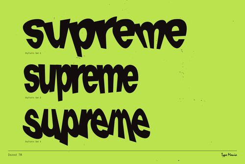 Bold graffiti-style font showcasing the word supreme in three stylistic sets on a vibrant green background. Perfect for graphic design projects.