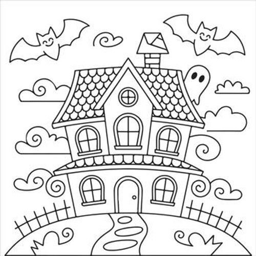 Haunted House Halloween Coloring Page for Kids vector