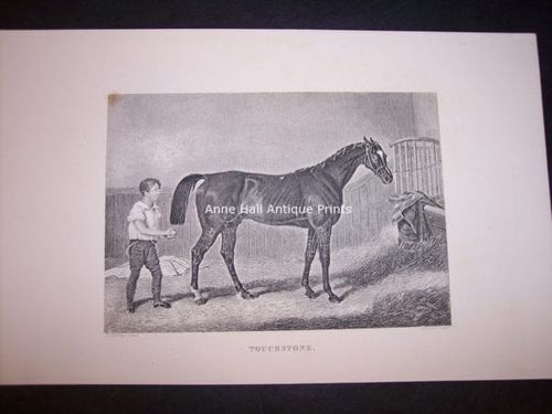 small antique engraving of race horse with groom