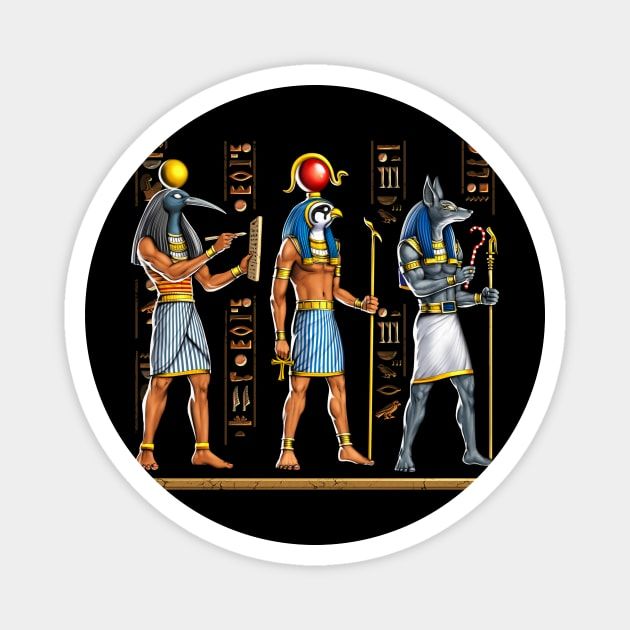 Egyptian Gods Anubis Thoth and Horus Magnet by underheaven