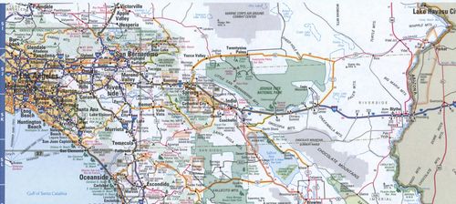 Southern California region road map. Detailed map of Southern California region with cities towns