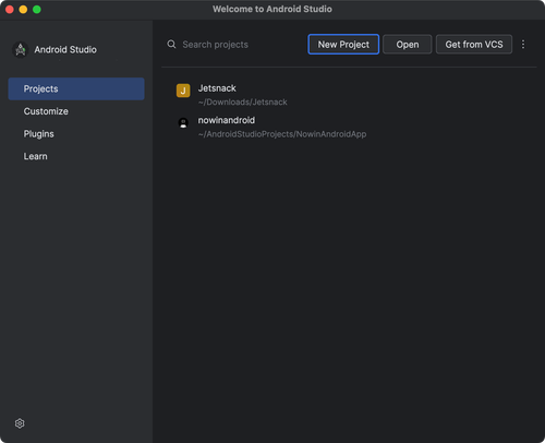 “Welcome to Android Studio”界面，其中包含“New Project”“Open”和“Clone Repository”按钮。
