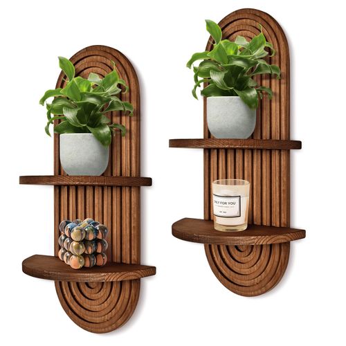 ZELURA 2 Pieces Boho Wall Shelf, Mid Century Shelves, Double Shelves, Decorative Bohemian Rainbow Hanging Shelves for Bath...