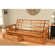 HomeStock Asian Allure Fusion Futon Wood Frame Classic Style with Mission Style Arms with Solid Pattern with Foldable Feature for Lounge Room with Tight Back Butternut/Full Frame with Drawers