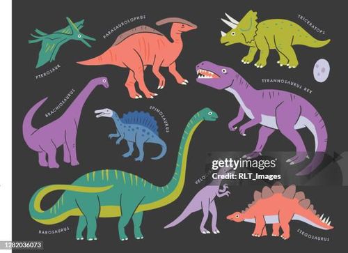 collection of dinosaurs — hand-drawn vector elements - dinosaur stock illustrations