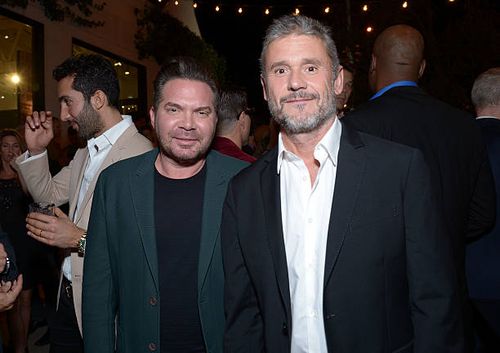 Publicist Andy Gelb and co-host Simon Halls attend John Varvatos + OUT Support the Gay Men's Chorus of LA on September 29, 2016 in Los Angeles,...