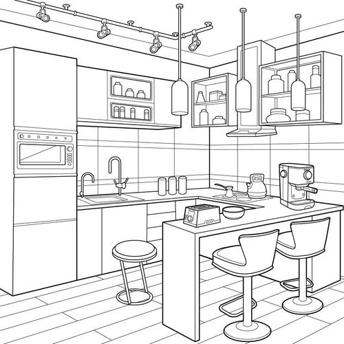Kitchen Drawing: Interior Design Sketch