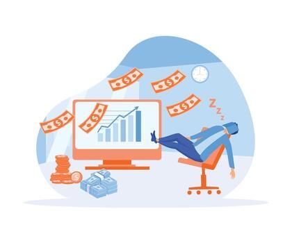 A woman earns a steady passive income and financial concept from home. flat vector modern illustration